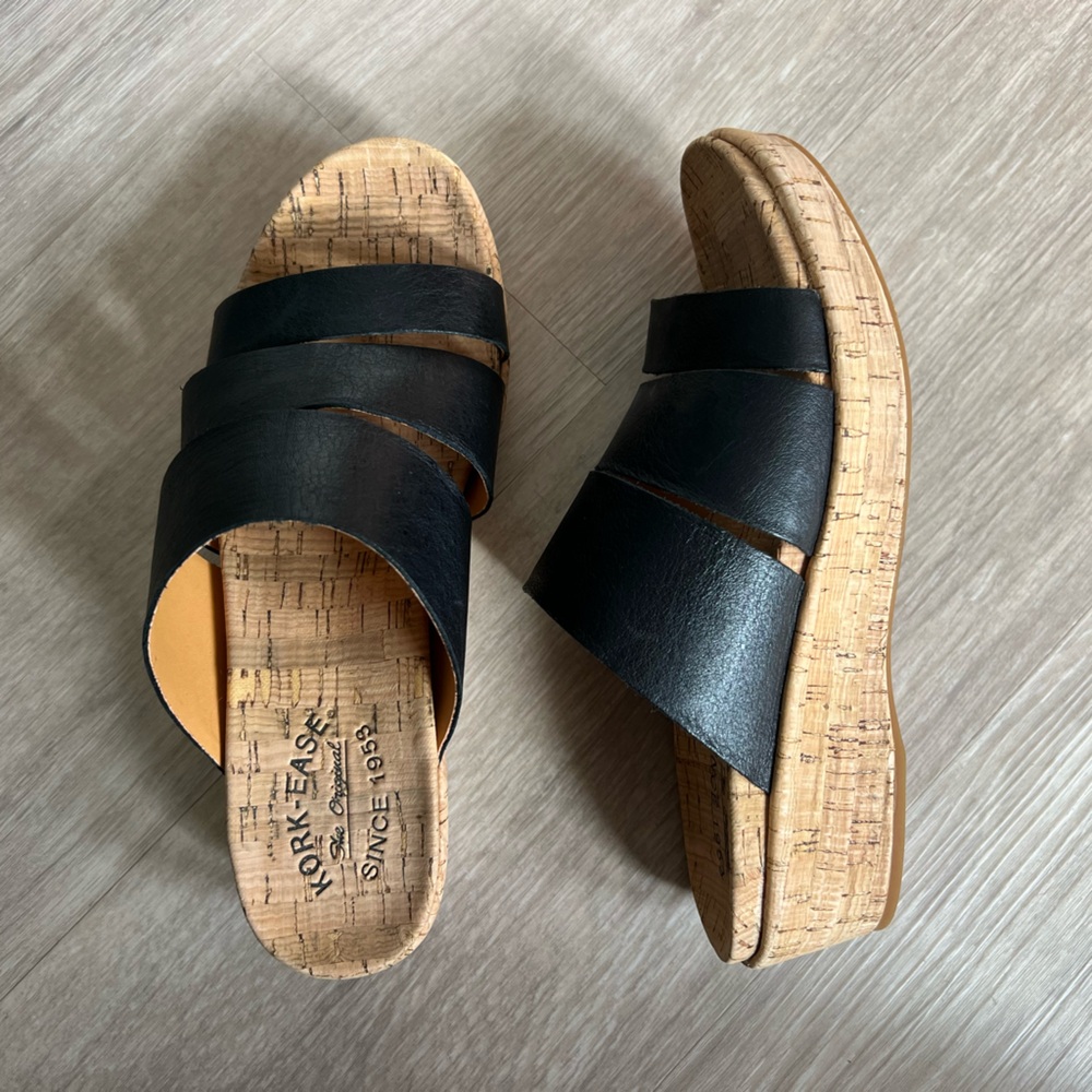 Kork-Ease Menzie Leather Wedge Slide Sandals Black Size 8M - Picture 3 of 5